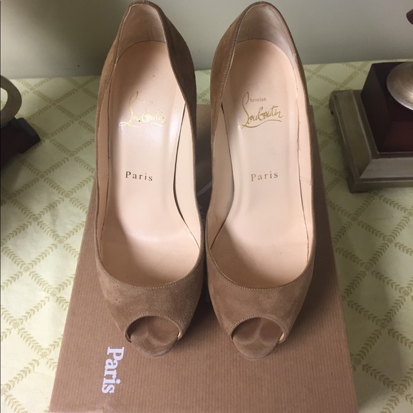 Christian Louboutin Shoes - Christian Louboutin Brown Suede Peep-Toe Heels